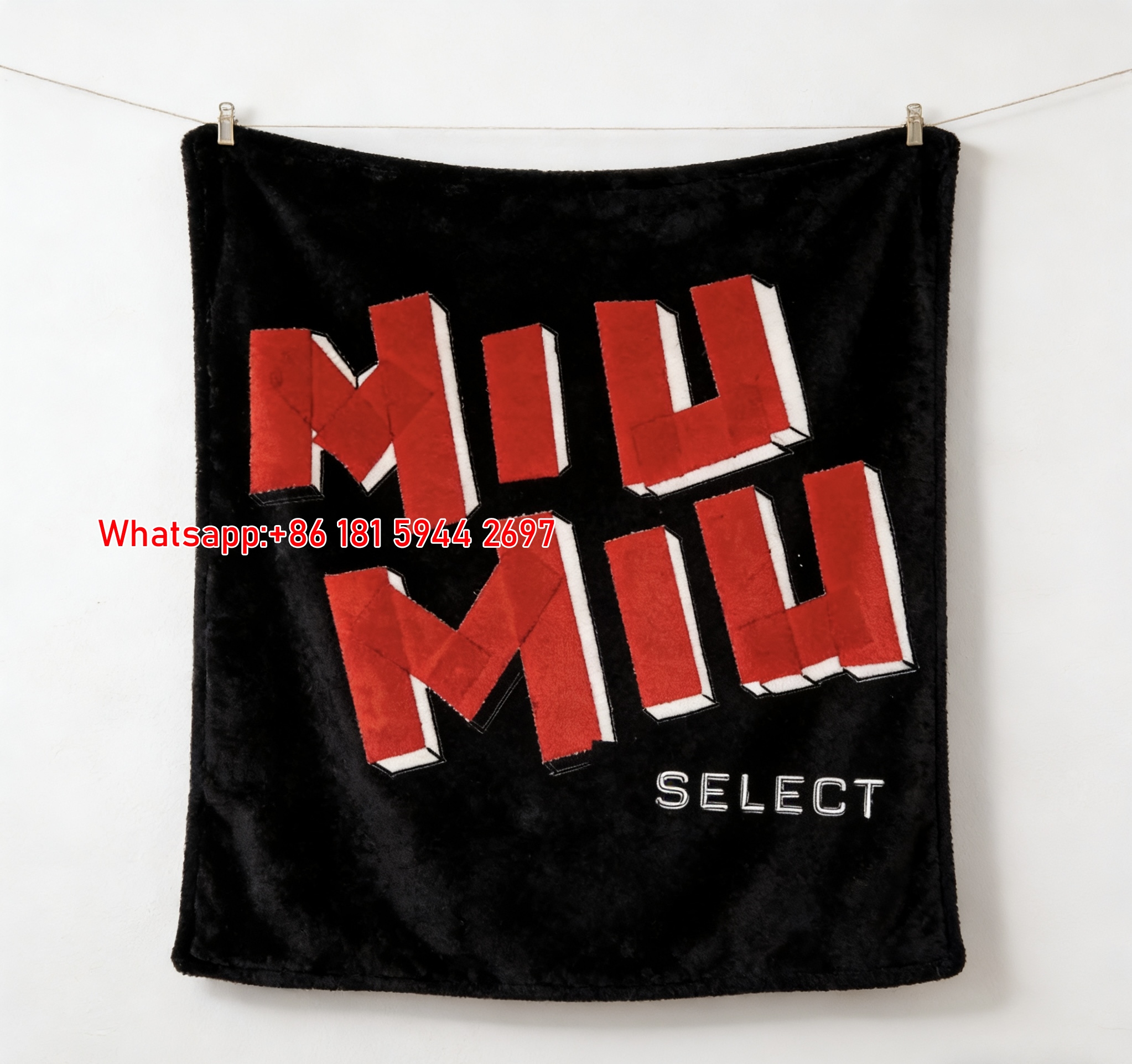 Miu Miu Red & Black 3D Typography Select Print Flannel Sofa Throw Blanket IMG_0483